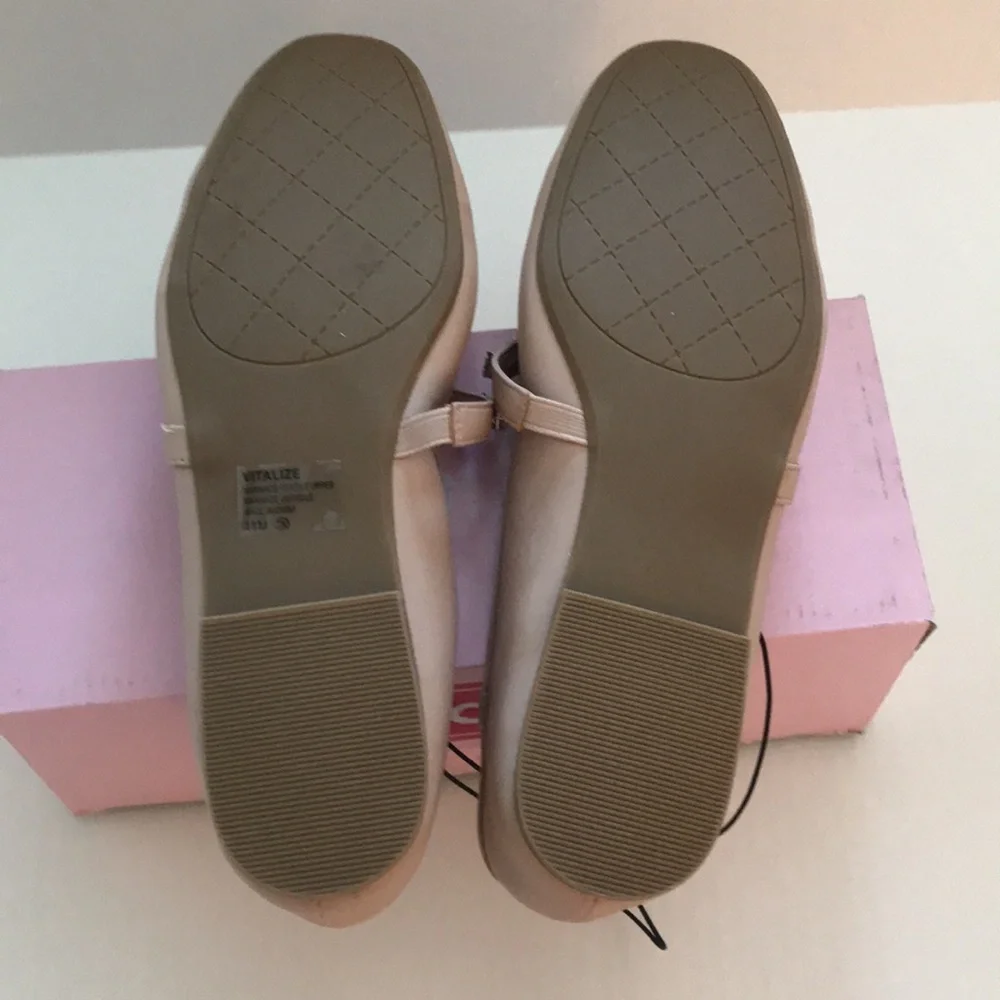 POP by EBL Women's 11 Mary Jane Flats Blush Pink Pearl Rhinestone Vitalize‎ NEW